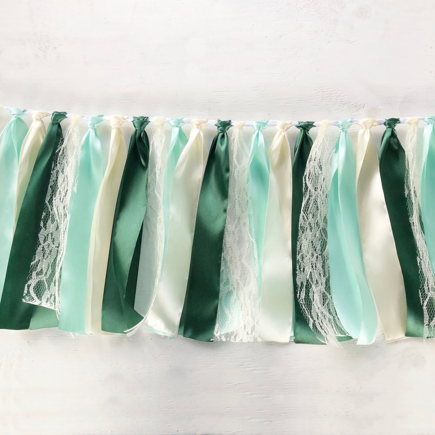 Green & Ivory Ribbon Garland