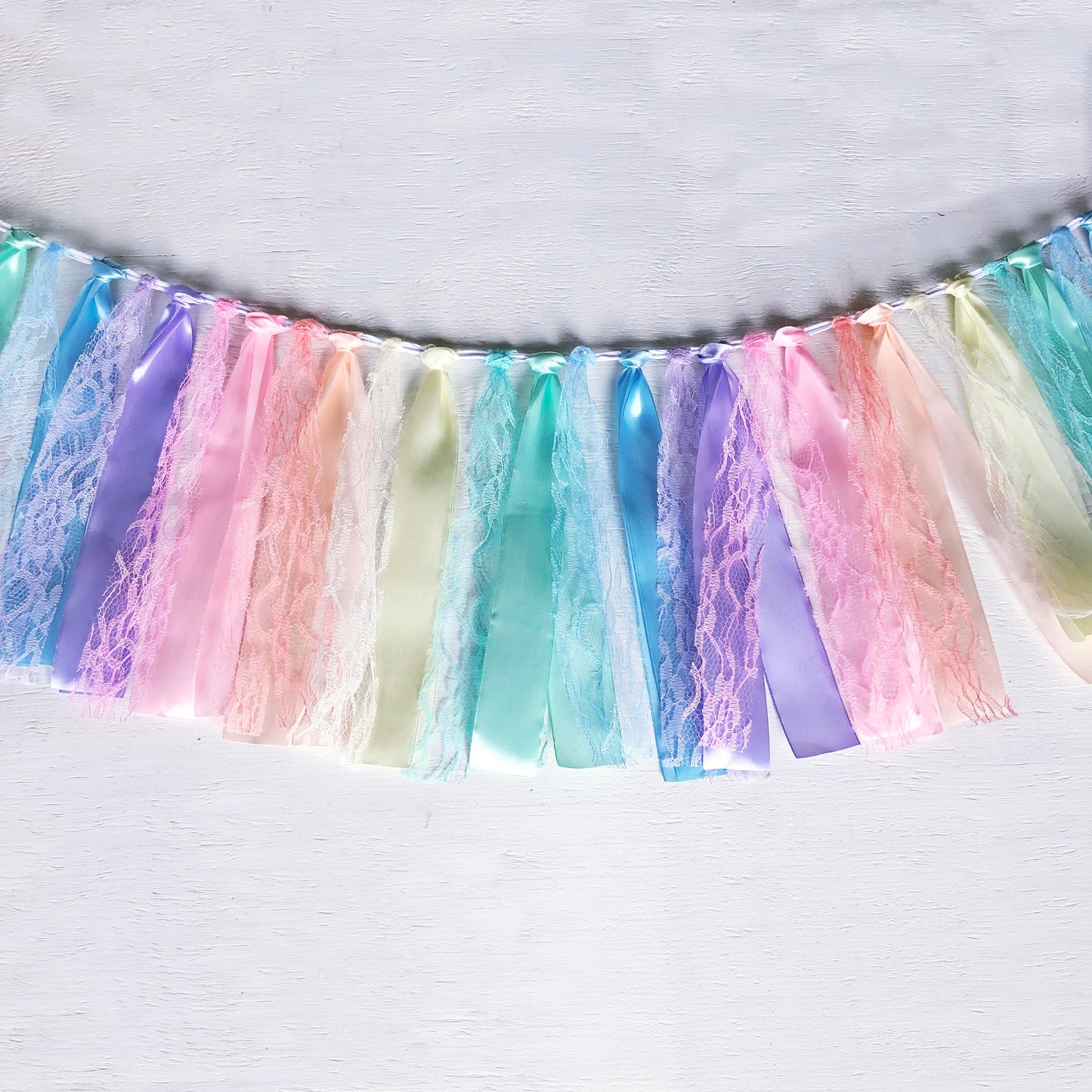 Pastel Rainbow Ribbon Garland with Lace