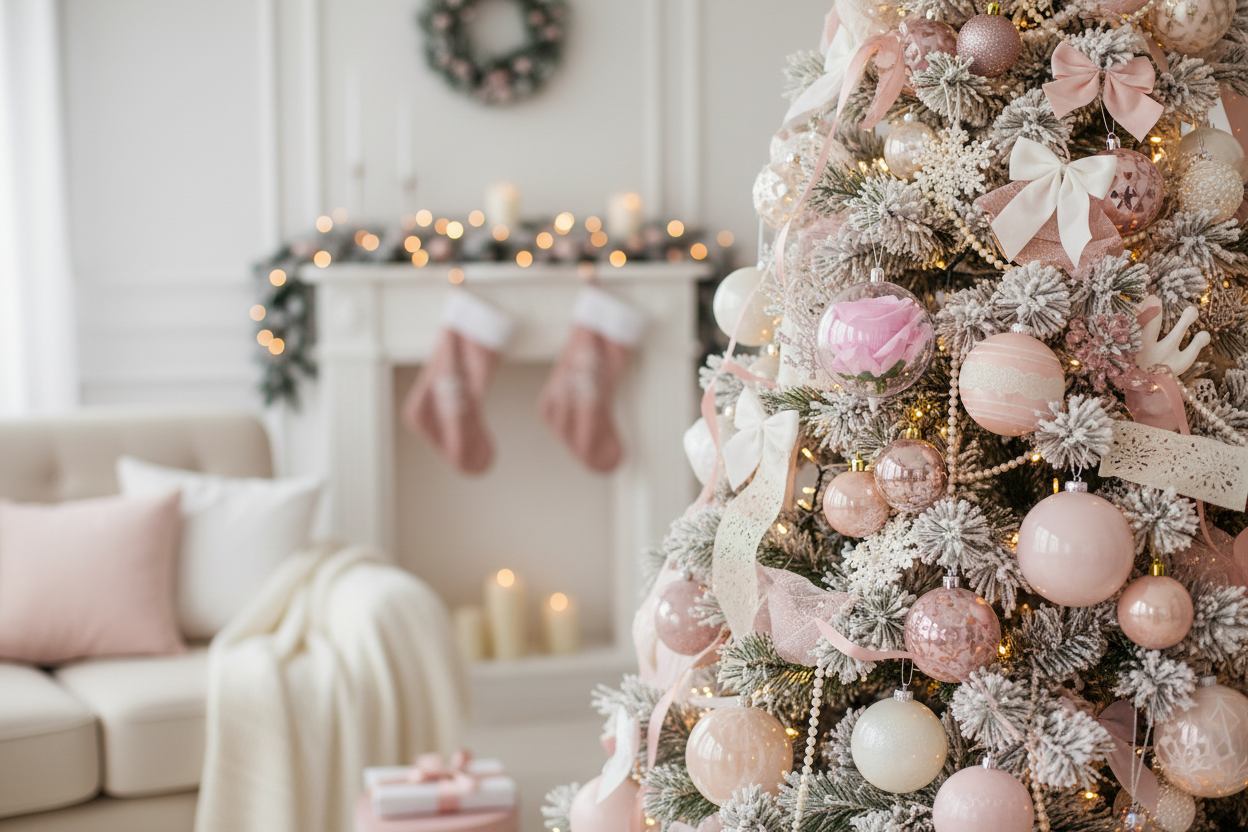 Baby Pink Rose Globe Christmas Scene