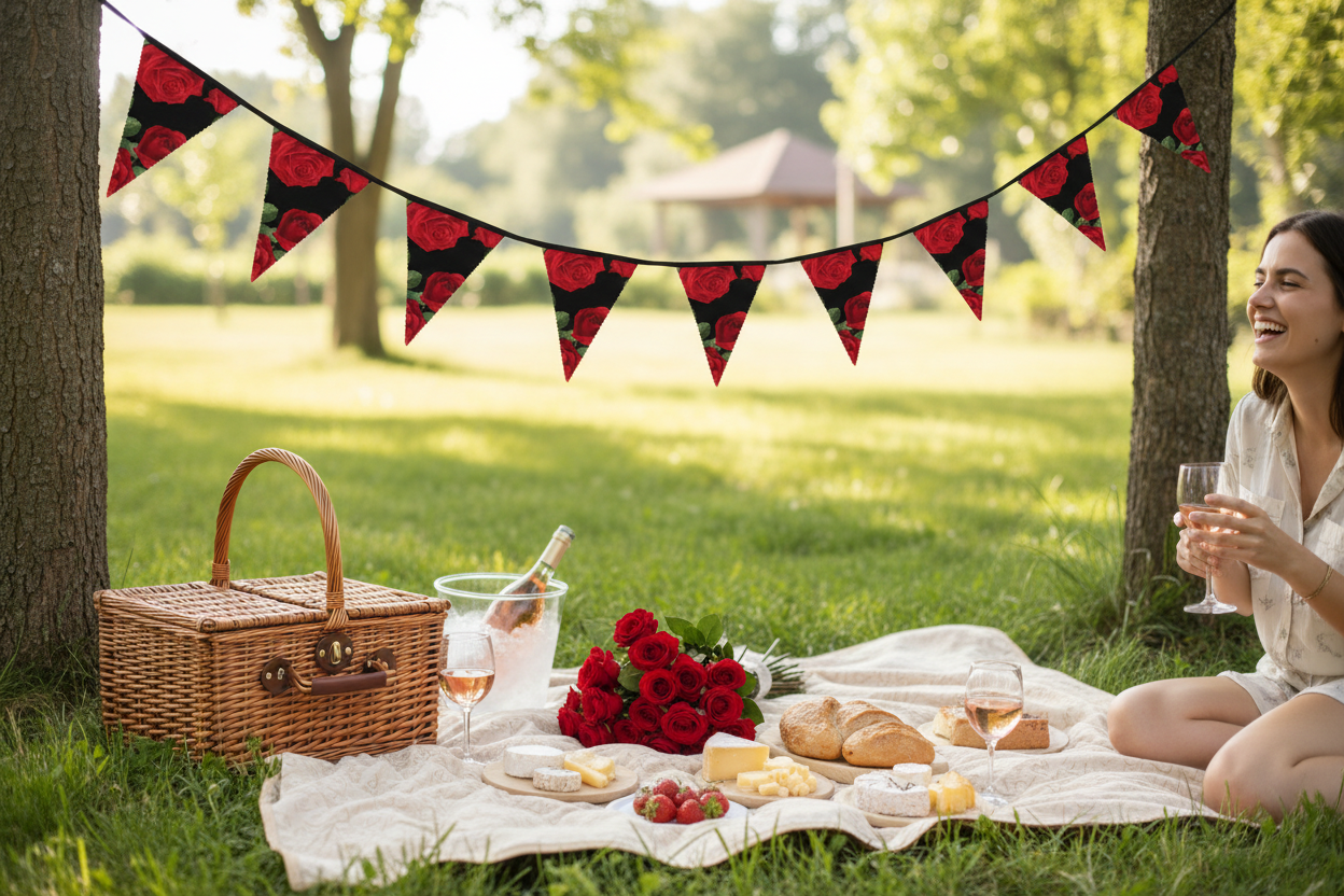 Red Rose Bunting Romantic Picnic