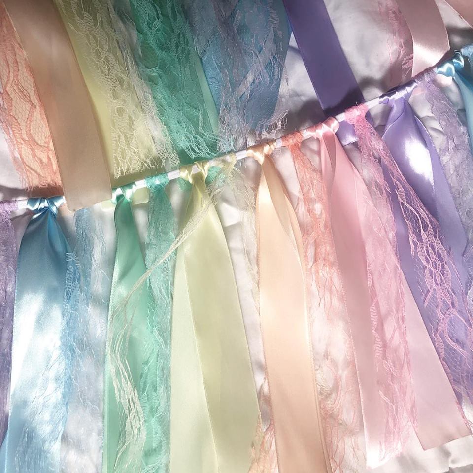 Pastel Rainbow Ribbon Garland with Lace Ivy Inspired