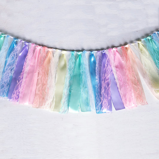 Pastel Rainbow Ribbon Garland with Lace